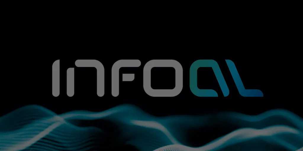 Logo InfoAL sobre fondo ondulado azul